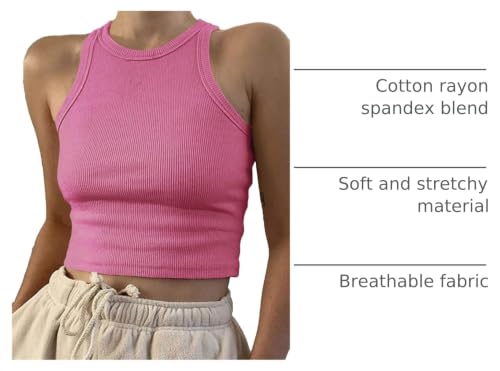Image of Artfish Women Casual Basic Sleeveless High Neck Rib-Knit Y2k Crop Tank Top