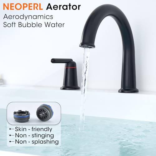 Wintap Roman Tub Faucet with Sprayer, 5 Hole Widespread Deck Mount Bathtub Faucet with Valve Classic High Arch Gooseneck Bath Tub Faucet Set with Diverter High Flow Tub Filler Matte Black WT-9809BK by Wintap - Used condition - Image 3