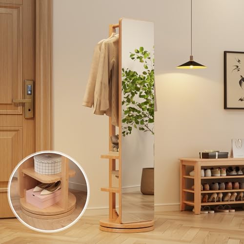 Image of WoodsWhisper Full Length Mirror Coat Rack Solid Wood Floor Mirror 66 inchx12 inch Full Length Mirror with Stand Long Mirrors for Bedroom,Living Room (Natural, 66 inch Lx12 W)