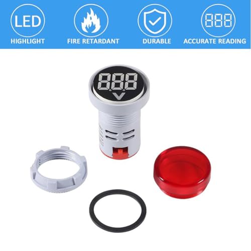 Image of Round LED Voltage Meter Indicator AC 60-500V LED Voltmeter Signal Light Digital Display DC Voltage Meter Indicator Round Lamp Tester for Home or Industrial Equipment (3pcs Red)