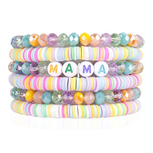 Image of RIAH FASHION Inspirational Multi Layer Bead Stacking Strand Stretch Statement Bracelets - Religious Message, Boho Wood Slip-on Cuff Christian Prayer Bangle Set