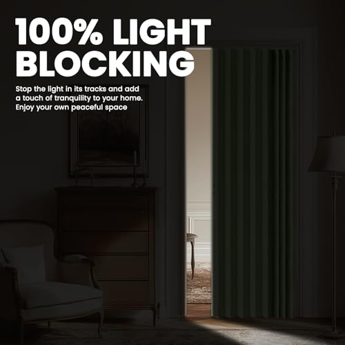 Image of AJAZZ 100% Blackout Accordion Doors for Closet Magnetic Door Curtain Invisible Folding Door for Bedroom Living Room Doorway Curtain Sets Included Tracks (1Panel, 43W x 80 L, Green)
