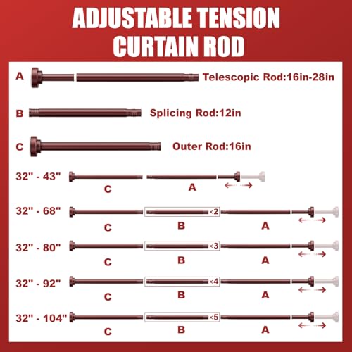 Image of Ausemku Shower Curtain Rod - 32-43 Inch Rustproof Tension Rod, Non-Slip Spring Design, No Drilling Adjustable Curtain Rod for Bathroom, Kitchen, and Closet(Brown)