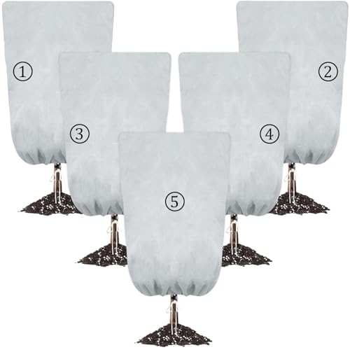 5 PCS Housses de Protection Anti-Gel pour Plantes, 80x120CM avec Cordon de Serrage – Couverture Hivernale pour Arbustes, Arbres Fruitiers, Oliviers et Plantes en Pot