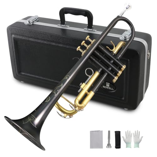 ROWELL Bb Brass Trumpet Set Nickel Black with Case & 7C Mouthpiece