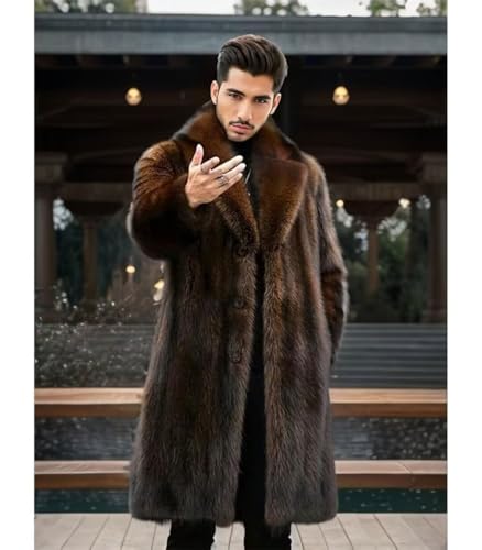 FTIMILD Men's Long Faux Fur Coat Single Breasted Warm Winter Trench Coat Fluffy Thick Overcoat4