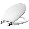MAYFAIR 844BN 000 Toilet Seat with Brushed Nickel Hinges will Never Come Loose, ROUND , White, 1 Pack - ROUND
