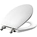 MAYFAIR 844BN 000 Toilet Seat with Brushed Nickel Hinges will Never Come Loose, ROUND , White