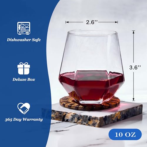 JBHO-Stemless-Wine-Glasses-Set-of-6-Red-or-White-Small-Wine-Glass-set-10oz-Diamond-Shaped-Unique-Short-Tumblers-Cocktail-Glass-Nice-Gift-Packaging-for-Housewarming-BirthdayValentineNewYear JBHO Stemless Wine Glasses Set of 6 Red or White Small Wine Glass set 10oz Diamond Shaped Unique Short Tumblers Cocktail Glass Nice Gift Packaging for Housewarming BirthdayValentineNewYear