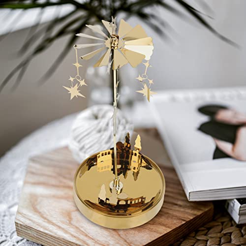 Luxshiny Rotary Candle Holder With Tray Star Rotating Tea Light Holders Spinning Candle Carousel Candlestick Stand For Wedding Home Decor Birthday Gifts Golden #TOP5