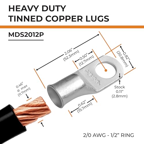 Image of SELTERM 25pcs 2 /0 AWG 1 /2 inch Stud Marine Grade Tinned Copper Battery Lugs