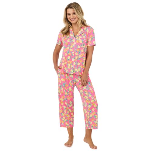 Image of Cuddl Duds 2 Piece Short Sleeve Capri Matching Pajamas for Women PJs Set