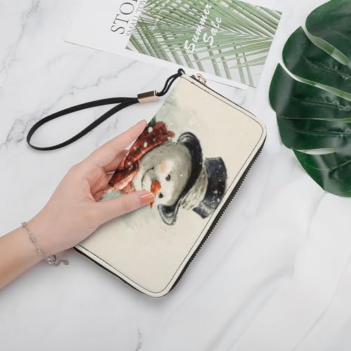 Vintage Christmas Snowman Let It Snow PU Leather Clutch Long Bifold Wallet, Coin Purse Credit Pass Case, Durable Card-Holder Money Storage for Women Men4