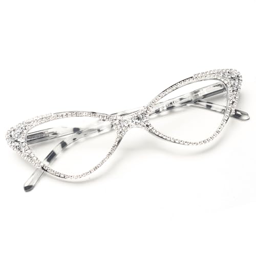 bullabulling Cat Eye Rhinestone Reading Glasses for Women Sparkling Crystal Eyewear Frames Trendy bling Diamond Reader (black demi, 3.25, x)