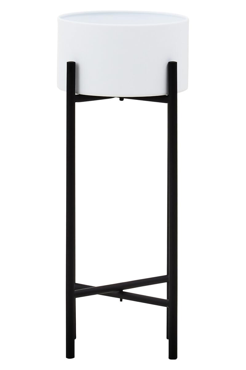 Premier Black, White Housewares Small White And Black Floor Standing Planter Contemporary Indoor Plant Pot With Sleek Iron Frame Garden Pots Plant Containers 23Cm X 51Cm X 23 Cm