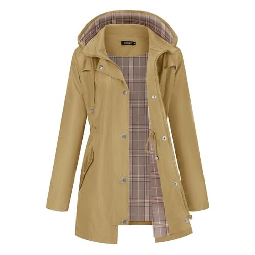 LOMON Women Waterproof Outdoor Hiking Raincoat Women Lined Rain Jacket Lightweight Hooded Jackets Trench Coats