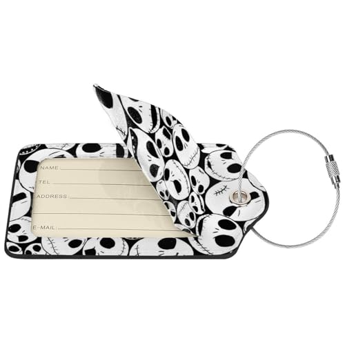 2 Pcs Luggage Tag for Suitcase, Halloween Skull PU Leather Baggage Tags Identifiers with Privacy Name Address Labels and Durable Steel Loop for Women Men Travel2