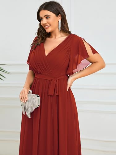 Image of Ever-Pretty Plus Women's Chiffon Bridesmaid Dress A-Line Empire Waist Floor Length Plus Size Formal Wedding Guest Dresses