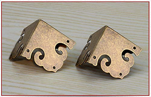 Image of 4Pcs Vintage Pure Brass Corner Protectors Antique Hardware Desk Edge Wooden Jewelry Gift Box Cabinet Three Sides Full Encase Corner Guard (Antique Bronze)
