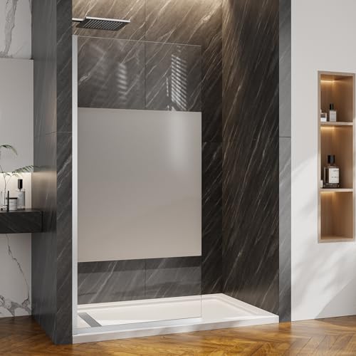 Viivppai Shower Screen 36" x 76" Half Frameless Shower Wall Panel, Tempered Glass 3/8 inch, Easy to clean Coating, Fixed Glass Shower Door with Hardware (Middle Frosted Glass-Chrome)