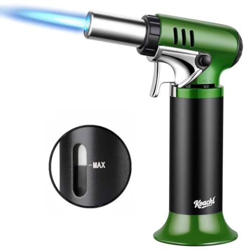 KOACKL Refillable Butane Torch with Fuel Gauge & Safety Lock - Adjustable Flame - Perfect for Welding, Resin Art, & More - One-handed Operation (Butane Gas Not Included) by Koackl - Used condition - US$13.73