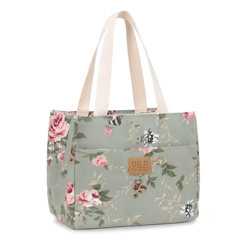 OIMEI Insulated Lunch Bag for Women Men, Reusable Waterproof Cooler Tote with Zipper, Lightweight Lunch Box for Work, Office, Picnic, Travel, Daily Use – Green Floral