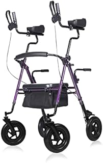 ELENKER All-Terrain Upright Rollator Walker, Stand Up Rolling Walker with 10’’Big PU Wheels and Adjustable Padded Armrests for Seniors from 4’8”to 6'4”, Purple