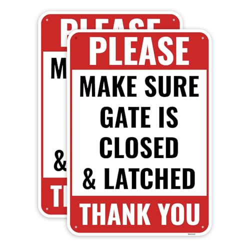 2PC Close And Latch Gate Signs 10 x 7 Inches - Aluminum - Keep Gate Closed And Locked Sign