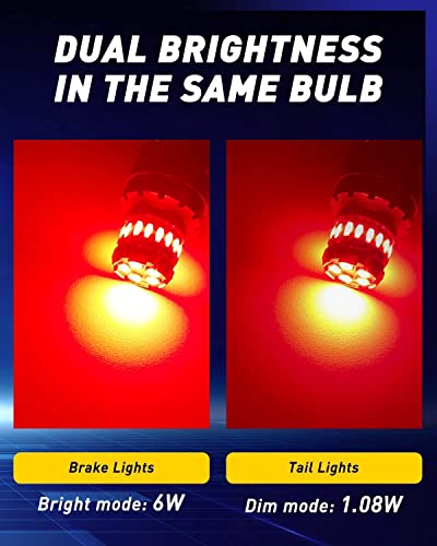 Image of AUTOONE 7440 7443 LED Strobe Brake Light Bulb Red,3000LM Flashing Strobe Blinking LED Tail Light Bulbs for T20 W21W 7441 7444 7443R, 700% Brighter Plug and Play Stop Bulbs, Pack of 2