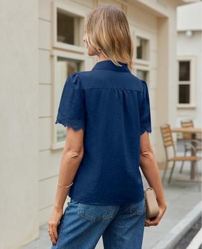Image of siliteelon Womens Summer Button Down Lace Blouses Lapel Trim Dress Casual Shirts 2026 Fashion Business Short Sleeve Tops