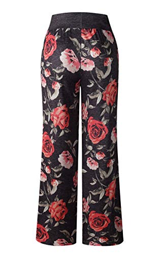 Image of AMiERY Women's Comfy Casual Pajama Pants Floral Print Drawstring Palazzo Lounge Pants Wide Leg