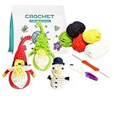 Whimsishun Crochet Kit for Christmas Handmade Knitting DIY Doll Material Package Wool Crochet Hook Toy - Santa Claus Christmas Tree Snowman Pattern with Step-by-Step Video Tutorials and Accessories