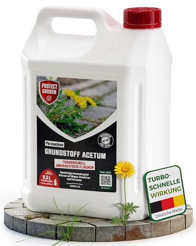 PROTECT GARDEN Permaclean Grundstoff Acetum, turboschnelle Beseitigung von Unkraut auf Wegen, Plätzen und Terrassen, 5 Liter Kanister