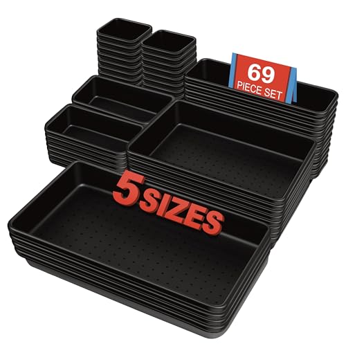 C&T 69-Pieces Tool Box Organizer Tray Divider Set Tool Drawer Tray Divider Large Plastic Interlocking Organizer (Includes 5 Sizes) for Drawer Organization Workbench and Storage