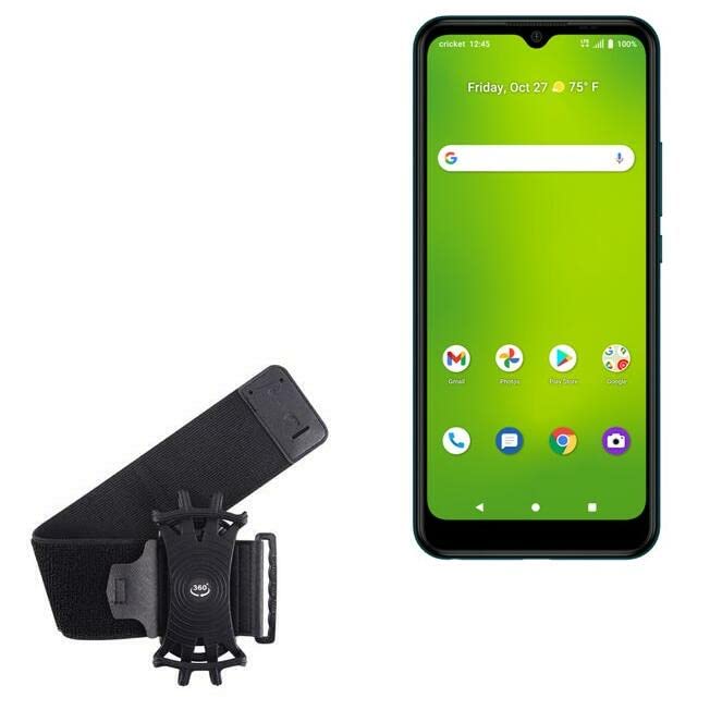 BoxWave Holster Compatible with Cricket Splendor - ActiveStretch Sport Armband, Adjustable Armband for Workout and Running - Jet Black