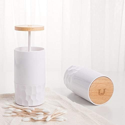 Automatic -Up Cotton Swabs Toothpick Holder，Wood Toothpicks Holder Small Bottles for Cotton Wheels Cotton Buds Case Mini Storage Jar Organizer
