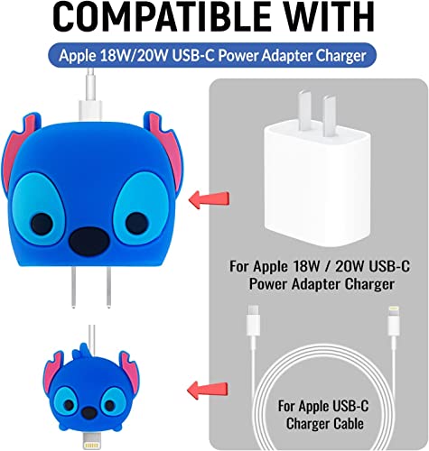 Image of Meyaar Silicone Protective Case for Apple 20W & 18W iPhone USB-C Power Adapter Charger and for USB Lightning Cable, 3D Cartoon Case for iPhone Charger 18W /20W Only (Bear (Blue))