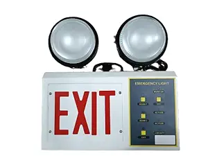 DeHMY Latest Heavy Duty Steel Industrial Emergency Light with Exit Sign for indrusties, movie theater, offices White