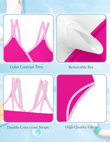 Image of Girls Swimsuit 2 Piece Bathing Suit Criss Cross Ruched Girl Tankini Sets Printed Girls' Swimwear for 9-18 Years
