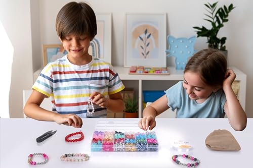 Image of ambitieux DIY Bracelet Making Kit - 24 Colorful Beads, 10m Elastic Thread, Jute Bag, and Cutter - Gift for Girls Birthdays (Glass Beads 3)