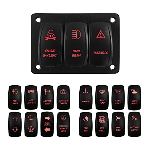 Image of 3 Way Red Rocker Switch Panel Marine Grade Toggle Switch Panel for Marine Yacht Jeep Pickup Side by Side Console Panel Mount IP66