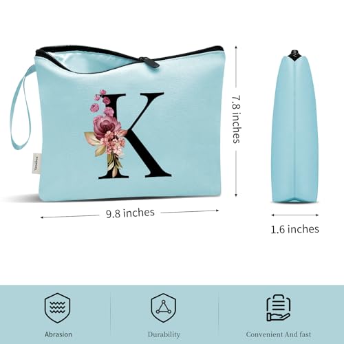 Image of Vavabox A-Z Personalized Makeup Bag, Birthday Gifts for Women Mom, Gifts for Best Friend, Bride Bridesmaid Cosmetic bag (K, Aqua)
