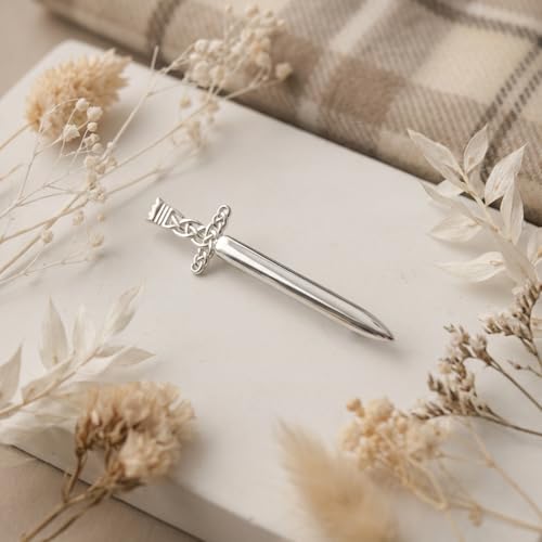 Image of Alexander Castle 925 Sterling Silver Scottish Celtic Kilt Pin Brooch with Removable Sword for Men & Women - Kilt Accessory with Jewelry Gift Box - 62mm
