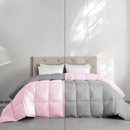 Image of Restful Sleep Reversible All Weather Comforter Single Bed Size - Dohar /Rajai /Blanket /Duvet -250 GSM Quilt Soft Microfiber Fill Single Size (60 inchX90 inch) - Baby Pink /Silver Grey Color