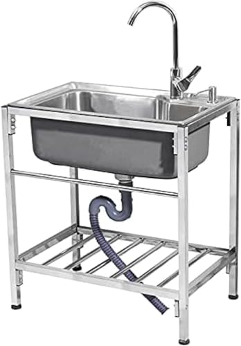 ステンレス製業務用キッチンシンク(蛇口付き) - お手入れ簡単、キッチン、ガレージ、ランドリー、庭での使用に最適