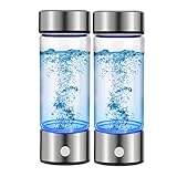 Hydrogen Water Bottle Generator 2pack, Glass Hydrogenated Water Bottles Health Cup, Hydrogen Water Generator w SPE/PEM Tech Improve Water for Home/Office/Travel/Daily Drinking Gift for Mom Father Day