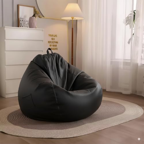 Image of Filled with Beans Faux Leather Bean Bag Chair | Premium Comfortable Durable Stylish Bean Bag for Adults & Kids | Perfect for Living Room, Bedroom, Gaming, Study & Home Decor (Black, 4XL)