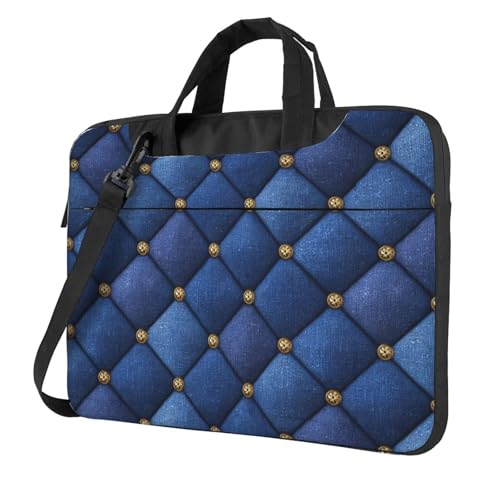 Housse ordinateur 15.6 rembourrée tissu bleu à boutons anti-choc et rayure