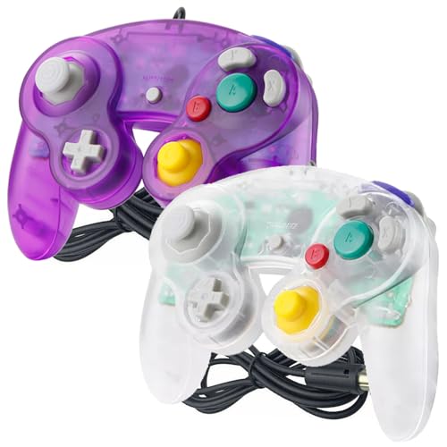 Image of Reiso Gamecube Controller, 2 Pack NGC Classic Wired Controller for Wii Game cube Console (Clear Purple and Clear White)