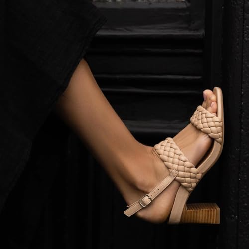 miss left Women Braided Wide Strap Open Toe Slingback Sandals Stacked Chunky High Heel Backtrap Buckle Summer Dress Shoes Size 4-16 US4